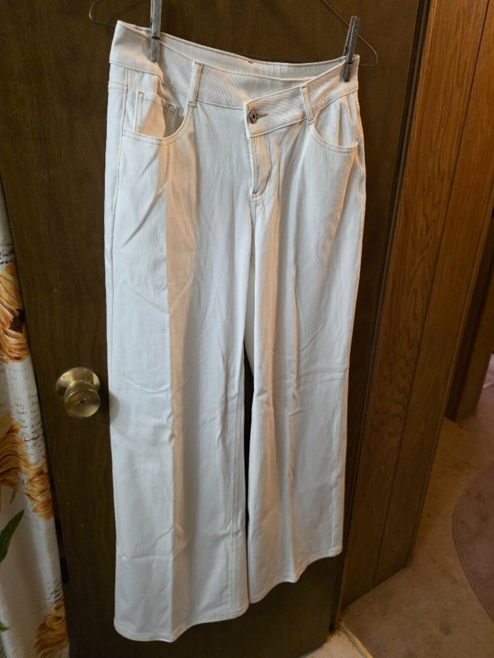 Halara Flex Asymmetric Low Rise Wide Leg Jeans Beige Denim M Tall